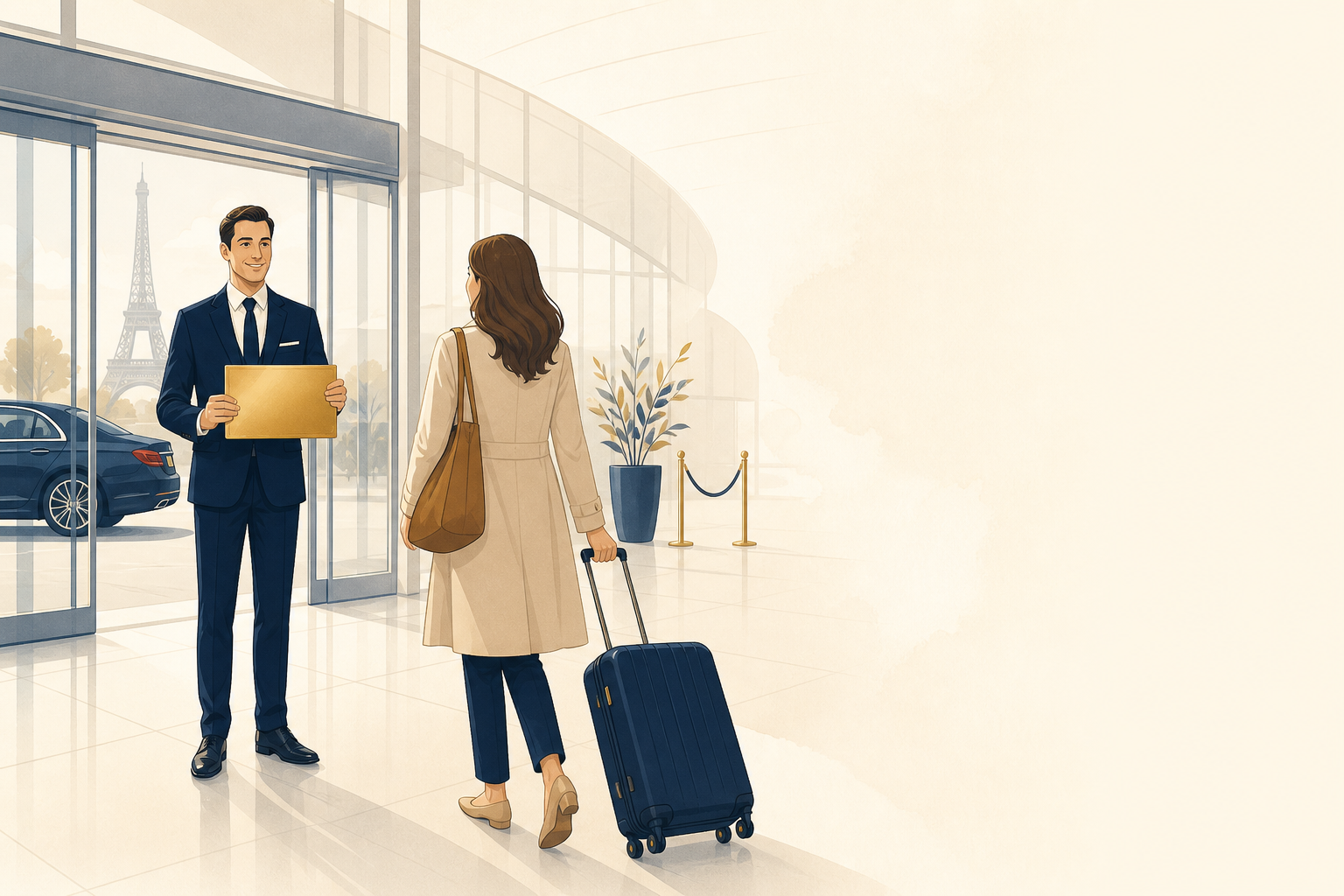 A ParisFare chauffeur welcoming a traveller at arrivals